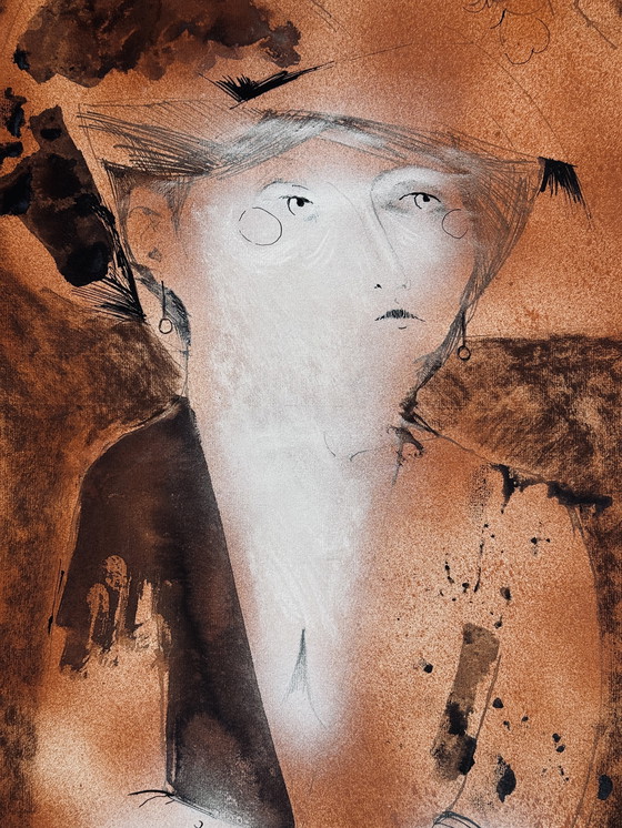 Image 1 of Robert Detheux, raro dipinto surrealista del 1966