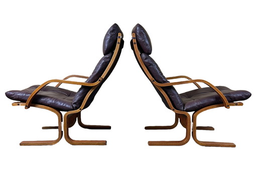 2x 60s 70s Easy Chair leather armchair Westnofa Norway Mid - Century