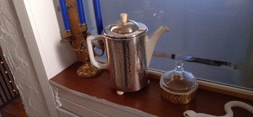 1.0 l coffee pot WMF thermal jug porcelain Bauscher Weiden hammered metal look silver plated