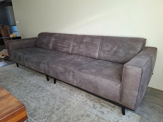 Image 1 of ¡Hermoso sofá de 4 plazas y reposapiés en ecopiel, gris oscuro!