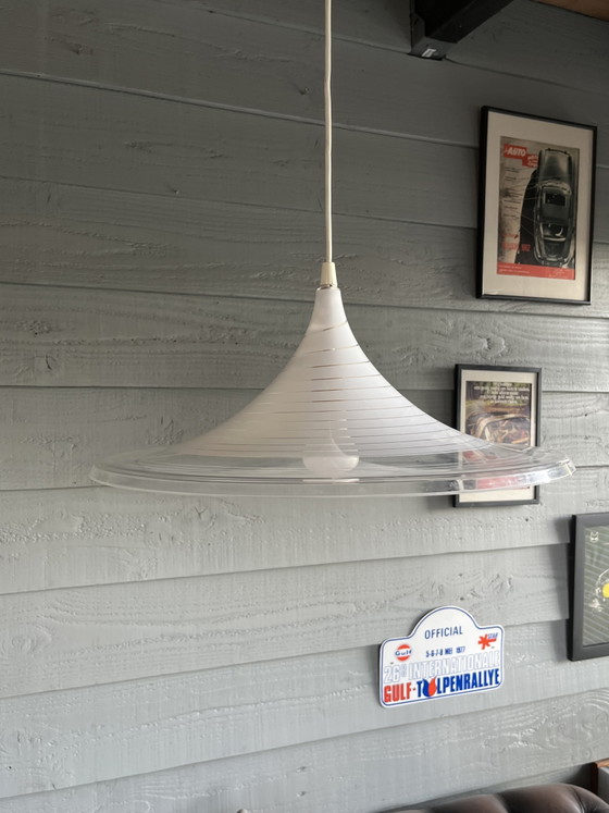 Vintage Meblo witch hat or trumpet swirl deco hanging lamp – Pendant lamps, Plastic (photo 8 of 11)