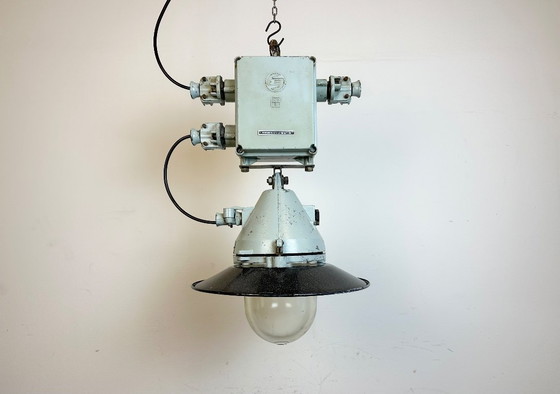 Image 1 of Grey Cast Aluminium Explosion Proof Lamp with Enameled Shade, 1970s