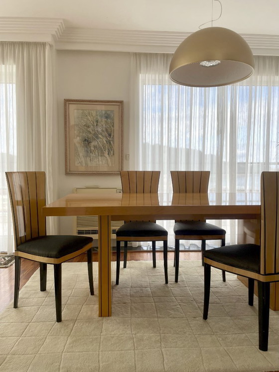 Image 1 of 6x Sillas originales “Side Chair Saarinen House” en madera y tapizado oscuro – diseño Eliel Saarinen. Fabricadas por Adelta