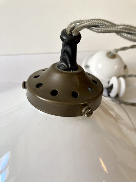 Image 1 of Weiße, glasierte Keramik-Pendelleuchte mit verstellbarer Höhe von The French House