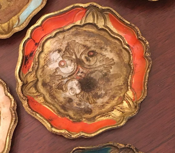 Image 1 of Set of bottle coaster and 6 glasses in Florentine style