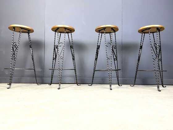 Image 1 of Vintage French Wrought Iron Bar Stools, 1960s - Set of 4