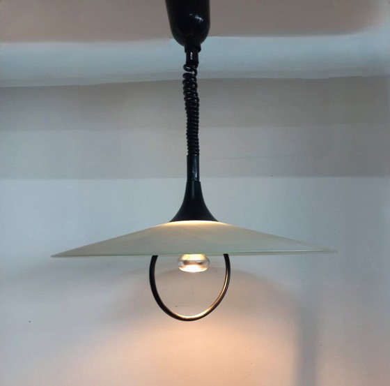 Image 1 of Lampada da soffitto unica con ciotola in vetro effetto marmo (anni '80/'90)