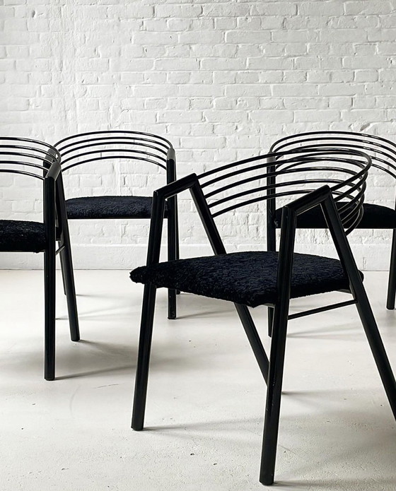 Image 1 of Vintage 80's stoelen zwart opnieuw bekleed
