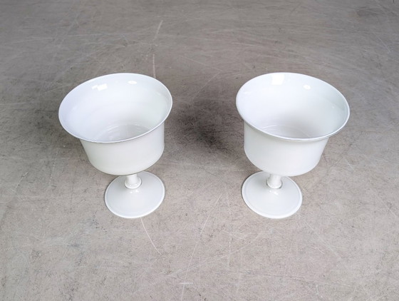 Image 1 of Set of 2 vases, goblets, glasses, white, mid-century, frosted glass, vintage 1970s