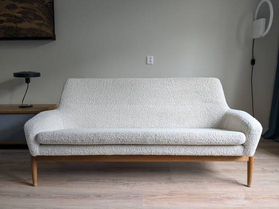 Image 1 of Ib Kofod Larsen for Bovenkamp Sofa in Oak wood and White Boucle Fabric