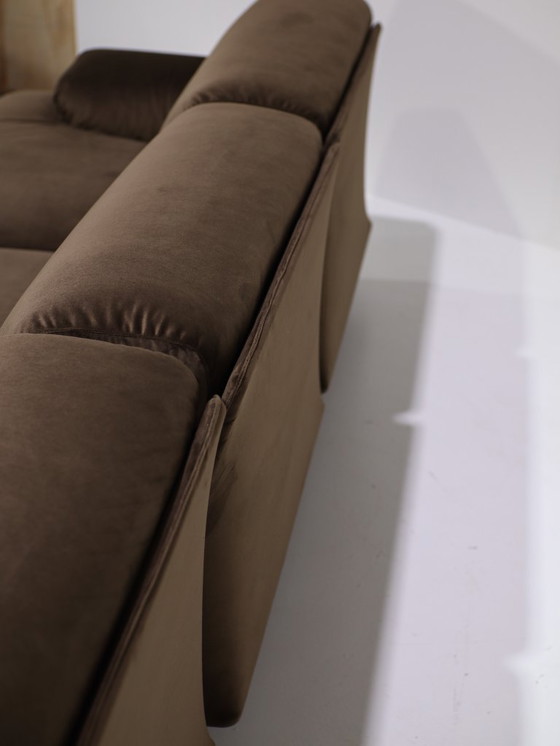 Image 1 of Cassina Fiandra Elements Sofa und Sessel, brauner Samt, 1970er Jahre