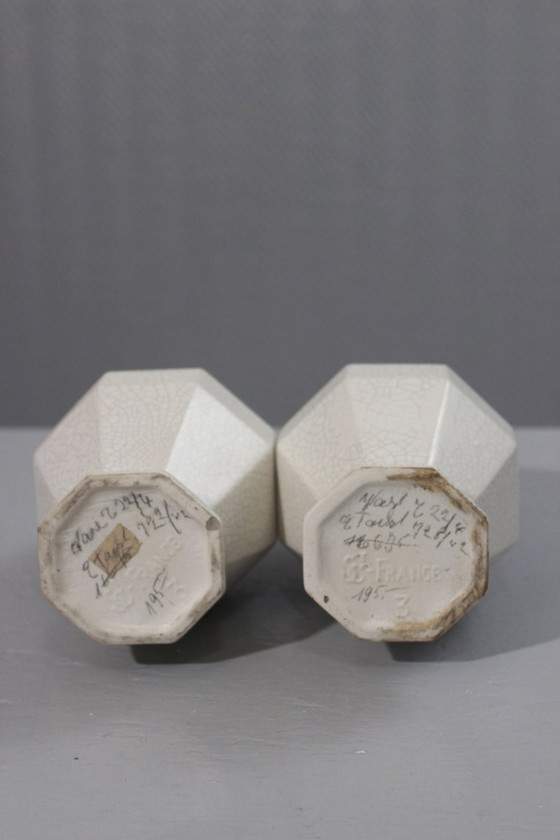 Image 1 of Coppia di vasi in terracotta di Saint Clément Craquelé a smalto periodo Art Déco 1930