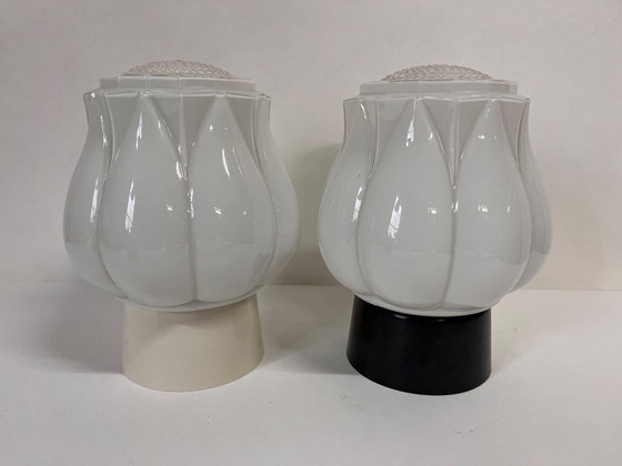 Image 1 of 2x Rara lampada Thabur bianca 'Tulip in Bloom' Art Déco anni '30