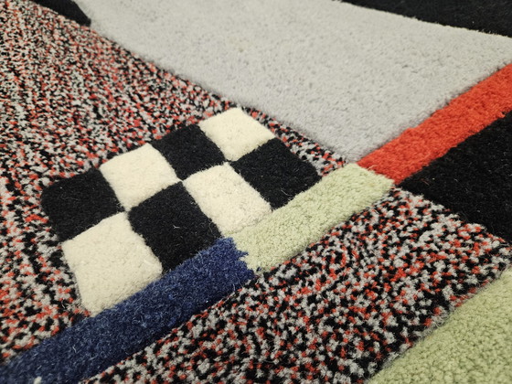 Image 1 of Tapis moderne en laine noire, noué à la main, motif abstrait géométrique, 246 x 340 cm