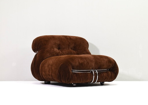 Sedia Soriana in mohair color cioccolato originale di Tobia Scarpa per Cassina, Italia – circa anni '60
