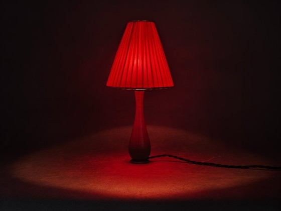 Image 1 of Danish Mid Century Teak Table Lamp with Red Shade, 1960s