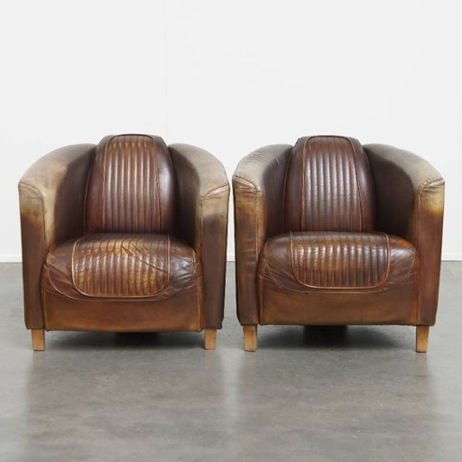 2 x Fauteuil aviateur en cuir de bœuf