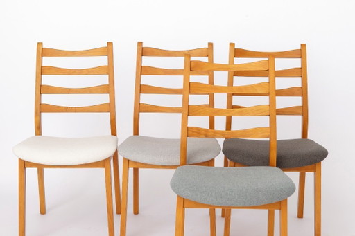 Set van 4 vintage beukenhouten eetkamerstoelen, mid-century modern, Duits jaren 60, gerestaureerde houten stoelen
