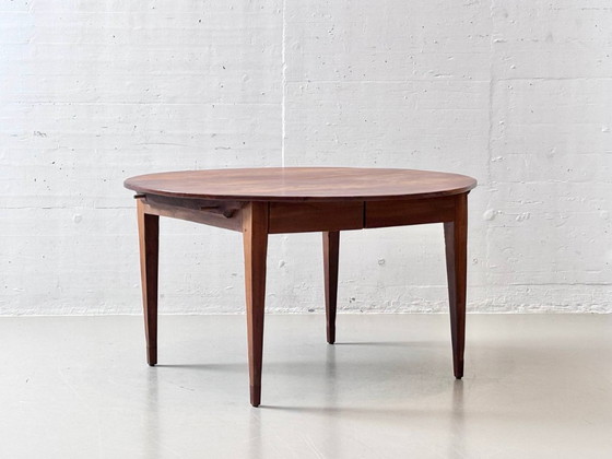 Image 1 of Round, high-quality Biedermeier pearwood dining table with drawers