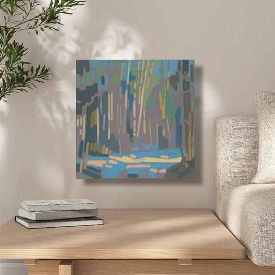 Image 1 of Painting of sun reflection, hand-painted unique piece, nature, landscape painting, acrylic painting 40x40cm