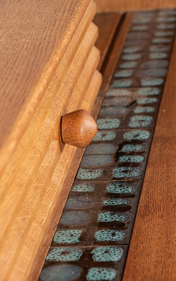 Image 1 of Large sideboard in oak and Danikowski ceramics, by Guillerme and Chambron, 1960.