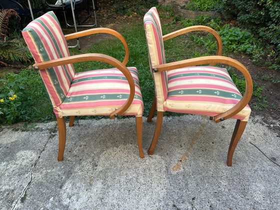 Paar Bridge fauteuils jaren 50 – Gebogen hout – Kuipstoelen, Canvas (photo 2 of 15)