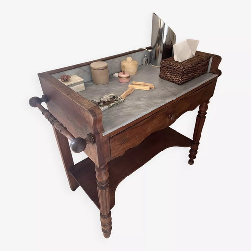 Meuble Table de Toilette Ancien en Acajou et Marbre