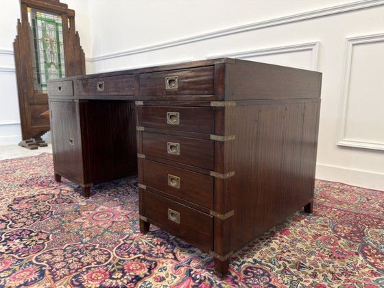 Scrivania da Partner Classica Stile Campaign Inglese – Scrivanie, Leather, Wood (photo 6 of 15)