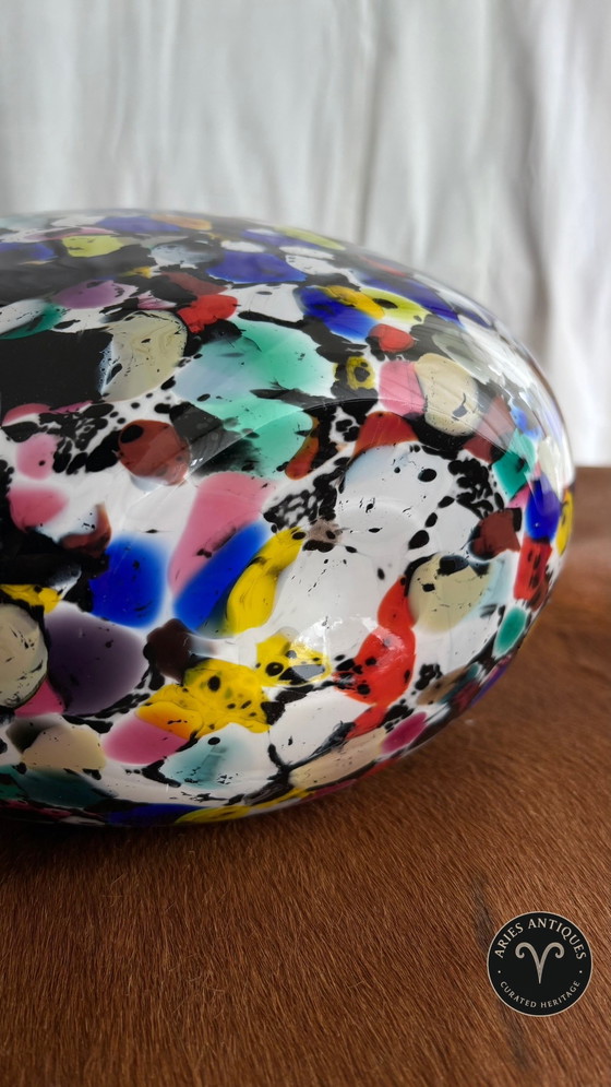 Image 1 of Murano style milk glass vase with colorful confetti decoration