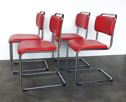 4 sedie Gispen 101 | cromo lucido | pelle rossa | come nuove