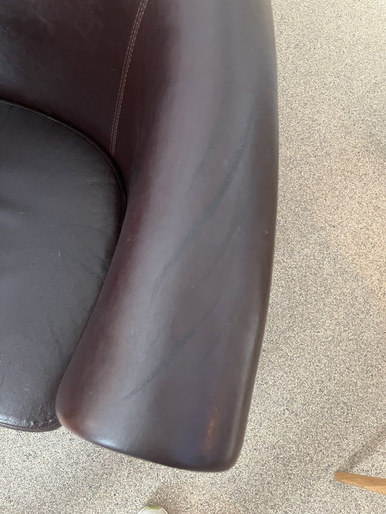 Image 1 of Bruin Leren Club Loungestoel - Chesterfield