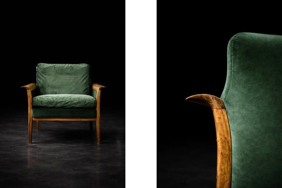 Image 1 of Divano e sedia vintage in palissandro norvegese e velluto verde bottiglia di Knut Sæter per Vatne Møbler, anni '60, set di 2