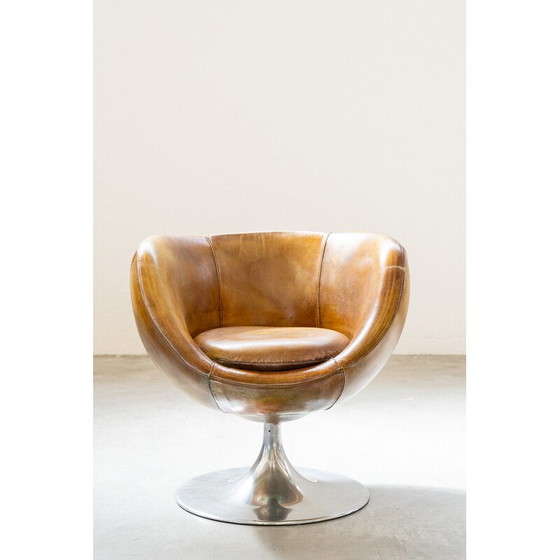 Image 1 of Pair of vintage leather swivel armchairs, Italy 2000