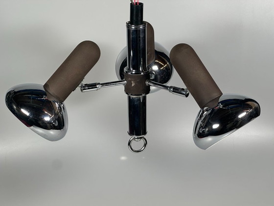 Image 1 of Lampada da soffitto anni '60/'70, faretto a 3 luci, metallo, stile spaziale