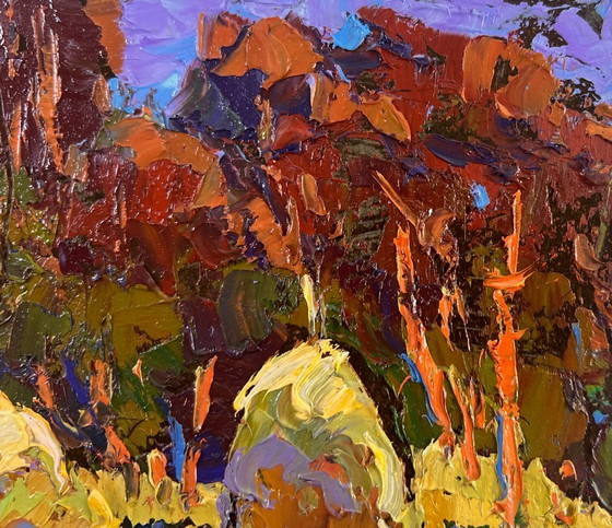Image 1 of Original Oil Painting Fall Forest Landscape Autumn silence