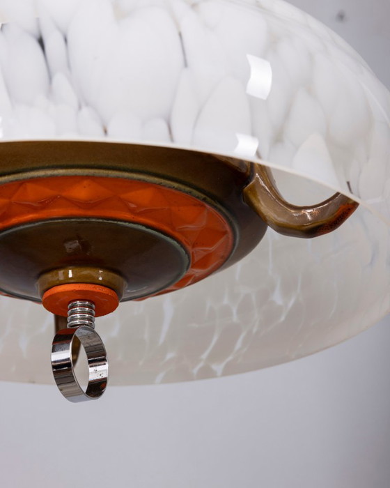 Lampadario vintage anni '60 in ceramica e vetro, design italiano. – Glass (photo 8 of 11)