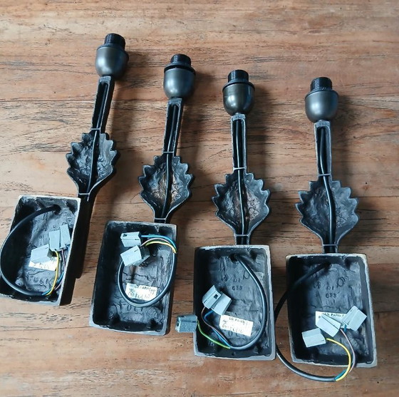 Image 1 of Rari e unici 2 o 4 applique da parete in bronzo con motivo a foglia di pianta di Lucien Gau, modello Folio