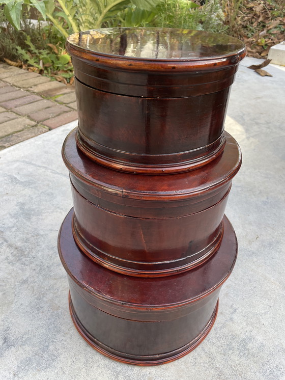 Image 1 of Juego de 3 sombrereras antiguas de laca japonesa