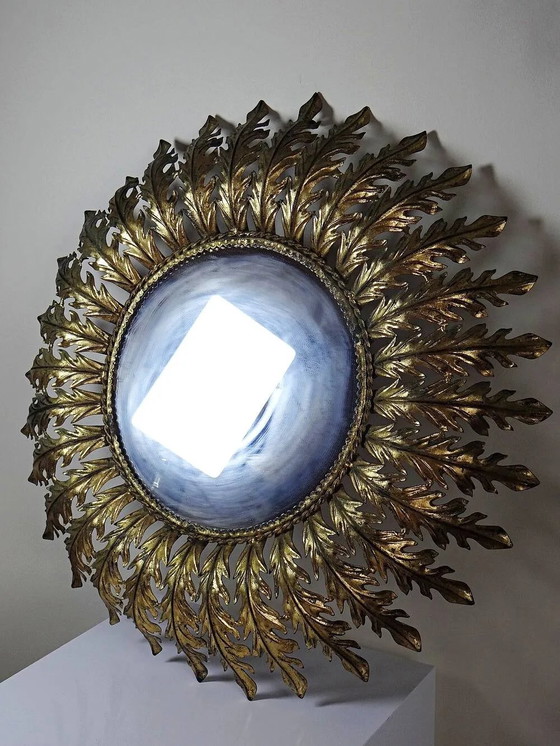 Large Italian sunburst wall mirror in gilded metal, 1960s-70s. – Vintage, Cork (photo 4 of 16)
