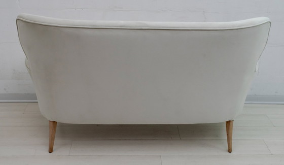 Image 1 of After Gio Ponti Mid-Century Modern Italian Velvet Small Sofa, 1950s