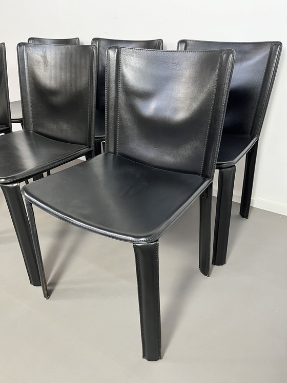 Image 1 of 6 Italian Leather Vintage Chairs Eighties Brand Cidue