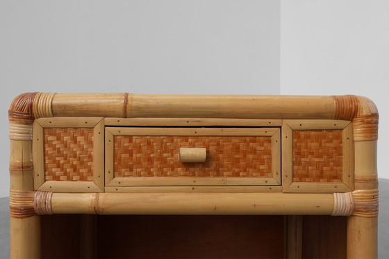 Image 1 of Cómoda o mesilla de noche italiana de bambú y mimbre de los años 70