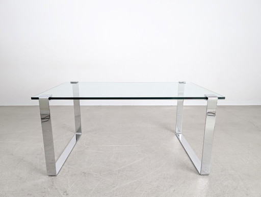 Original Draenert glass dining table, classic design, chrome finish