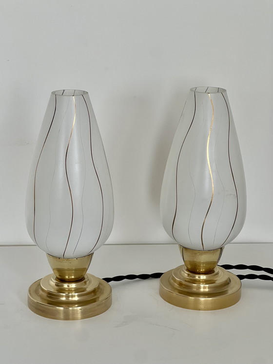 Image 1 of Coppia di lampade da comodino vintage a tulipano