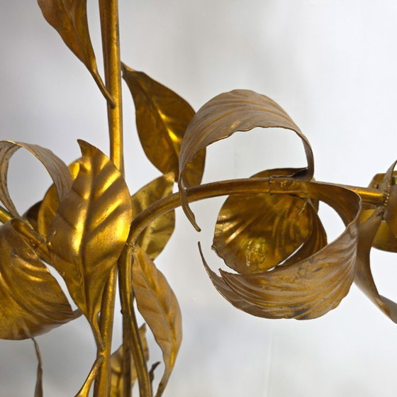 Image 1 of Lámpara floral de Hans Kögl con cuatro flores. Totalmente dorada y hecha a mano.