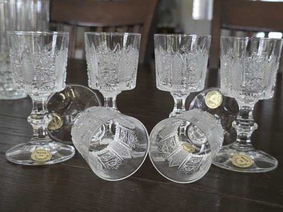 Image 1 of Set of 6 vintage crystal glasses (shot/liqueur) Kristal Zaječar