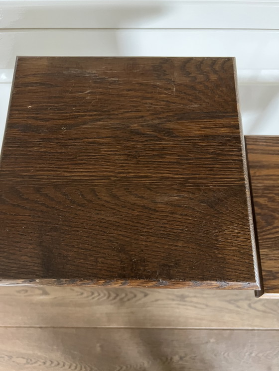 Image 1 of Plant table/pedestal set dark antique oak