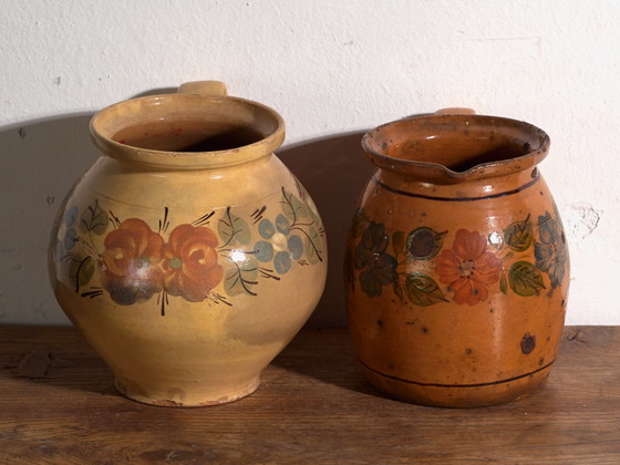 Pair of Vintage Glazed Ceramic Jugs, Central Europe, circa 1950 #1, Crockery, Orange (photo 5 of 13)