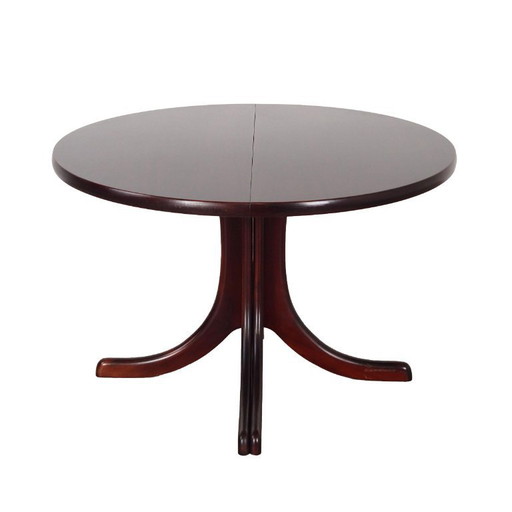 Round mahogany table, Danish design, 1970s, manufactured in Denmark
