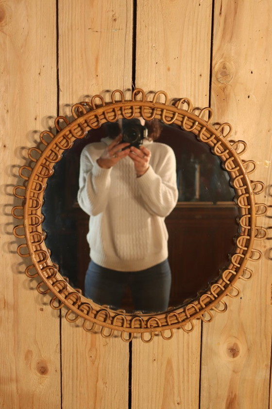 Image 1 of Paire de miroir rotin rond par Franco Albini Italie 1950